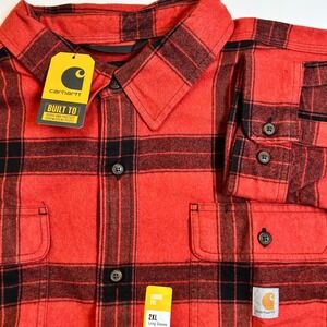 Carhartt Mens 2XL Red Heavyweight Plaid Flannel Shirt Loose Fit 2XL New